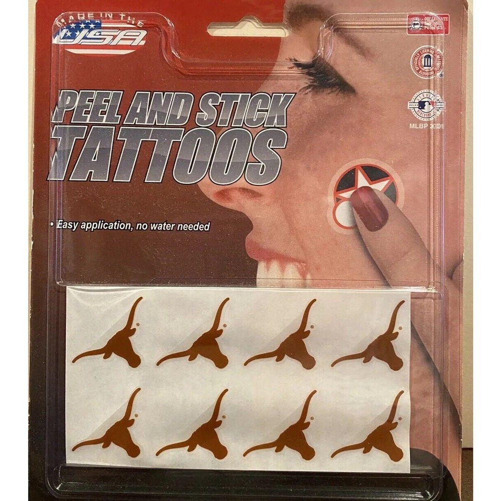 Texas Longhorns NCAA Team 8 Pack Peel And Stick‎ Temporary Tattoos